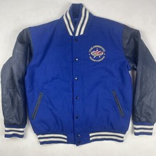 Vintage Letterman College Varsity Jacket Wool Blue Leather Sleeves L Cheerleader