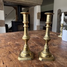Pair Brass Candle Stick  Vintage Antique Victorian - Holders - Beehive - Patina