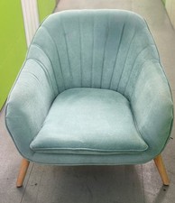 WARMIEHOMY RETRO BUCKET CHAIR WOOD LEGS UPHOLSTERED FABRIC TEAL BLUE