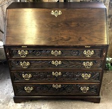 Antique Georgian Carved Oak Bureau Desk Chest Of Drawers Delivery Available