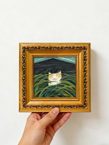 Cat peeking through tall - tall, grass