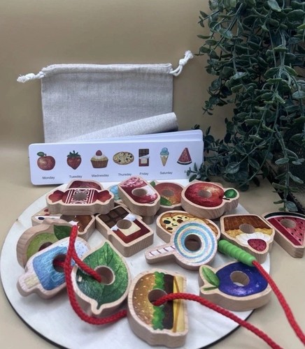 Montessori wooden lacing - lacing, beads