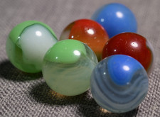 6 Vitro Agate Conqueror Marbles Vintage American Machine Made Multi-Mix 19/32''