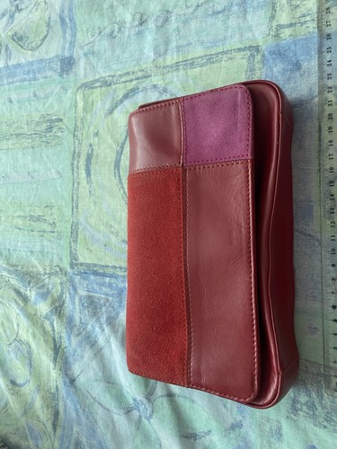 Handbag red leather suede with - red,