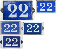 Old blue French house number 22 door gate wall plate plaque enamel sign - pick