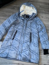Womens Steve Madden Puffer Coat, Size Medium, Blue, Sherpa Lined, Hood Long (67)