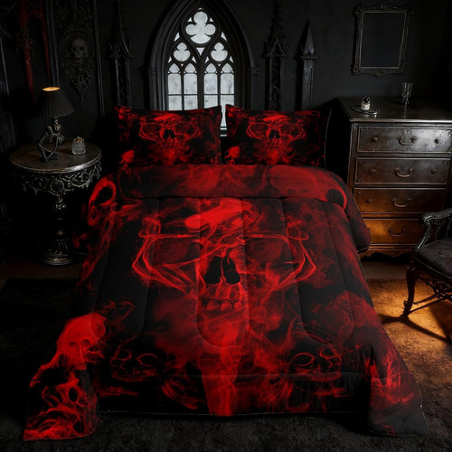 Gothic skull bedding set - gothic, red