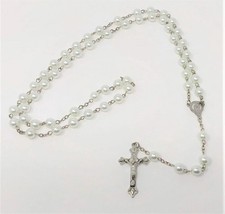 White glass rosary beads - glass,
