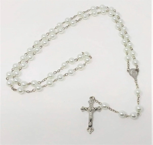 White glass rosary beads - glass, with