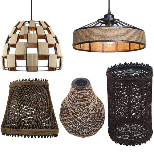 Natural rattan woven pendant - natural,