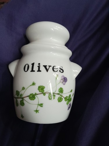 Vintage lidded olive jar - olive,