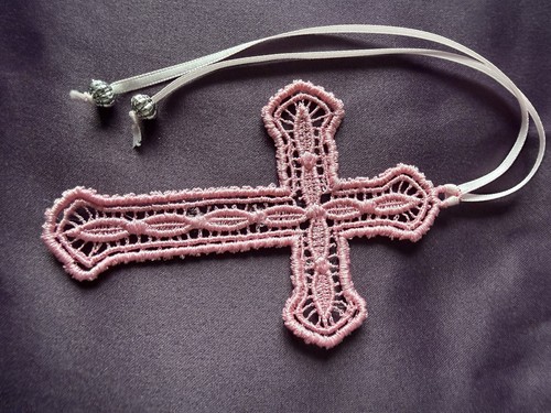 Pink embroidered cross - pink,