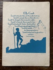 'My Creed' Howard Walter Vintage Printed Poem Card With Boy Scout Silhouette.