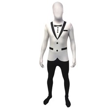 Adult Officially Licensed Morphsuit White Tuxedo Design Fancy Dress Bodysuit
