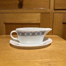 JAJ Pyrex Vintage Chelsea Pattern Gravy Boat with Matching Saucer Mid Century