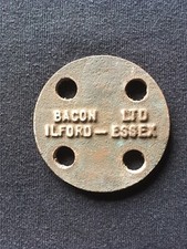 Vintage Brass Bacon Ltd Ilford Essex Sign Nameplate Not Cast Iron Steeplejacks 