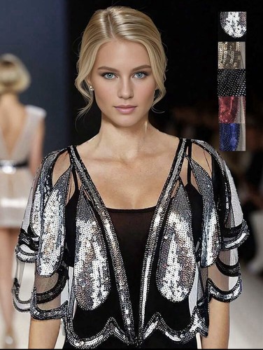 Sequinned shawl bolero - sequinned,