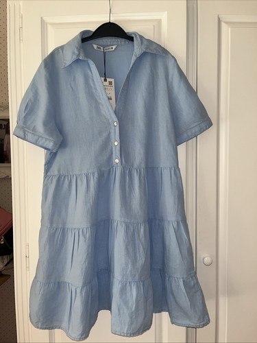 Zara light blue linen dress - zara,