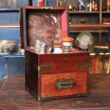 Antique Mahogany Apothecary Chest with Original Glass Bottles and Brass Mounts 