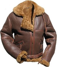 B3 RAF Brown Mens Leather Jacket Genuine Sheepskin Battle of Britain Flying Coat
