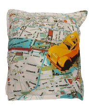 VERTBAUDET  Builders/Map white & blue cushion cover/square pillowcase 68x66cm 