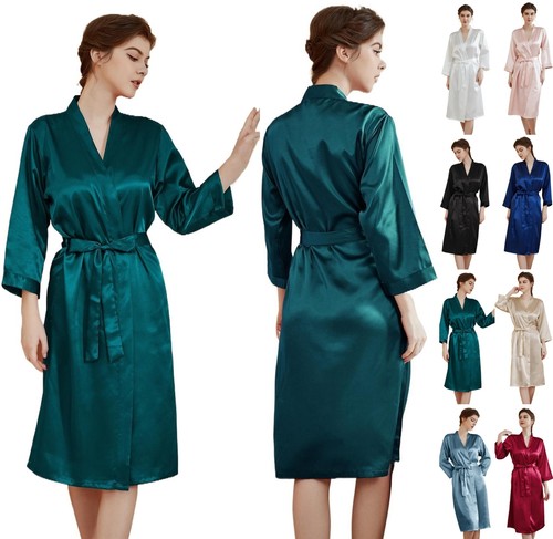 Long plain satin silk robe - long,