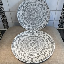 SET OF 2 10.5” DINNER PLATES GREY ABSTRACT PATTERN BY SABICHI PORCELAIN