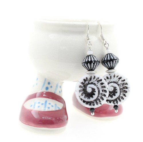 Fossil ammonite glass earrings - glass,