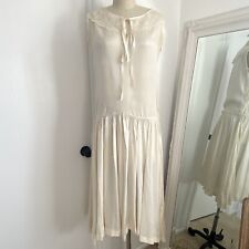 Vintage 20s 30s Creamy Drop Waist Silk Flapper Lace Wedding Dress M Medium
