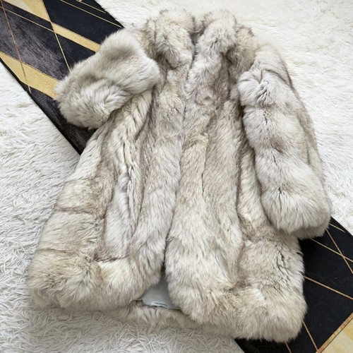 Blue fox fur coat real - blue,