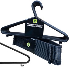 100 x ADULT BLACK COAT HANGERS HANGER COATHANGER STRONG PLASTIC CLOTHES DRESS