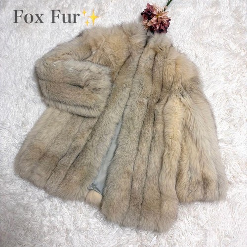 Blue fox fur jacket - blue, cream