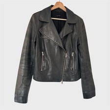 Joseph Grey Khaki Sift Leather Lambskin Biker Jacket Coat 40 Zip Pockets M