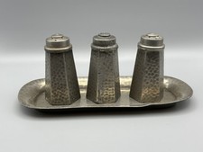 Vintage My Lady Hand Hammered English Pewter Tray & English Pewter Cruet Set