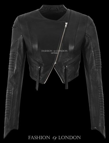 Women cropped leather jacket - women's,
