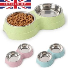 Double Pet Bowls Dog Food Water Feeder Pet Drinking Dish Feeder Cat Puppy UK