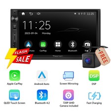 Wireless Apple CarPlay Android Auto 7" 2 Din Car Stereo Radio Sat Nav Head Unit