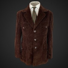 Vintage Men’s Corduroy Jacket Safari 40R Brown Car Coat Cotton Retro 1970’s