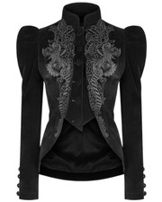 Punk Rave Womens Gothic Riding Jacket Coat Black Velvet Lace Steampunk Victorian