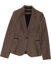 ZARA Womens 1 Button Blazer Jacket UK 10 Small Brown Houndstooth Polyester CL02