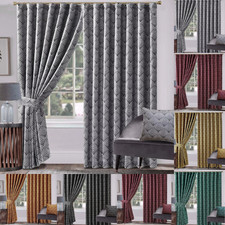 Stylish Jacquard Curtain Pair Fully Lined Ready Made Ring Top Eyelet Curtains