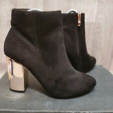  block heel black faix suede boots with gold heel size 5 Primark Atmosphere