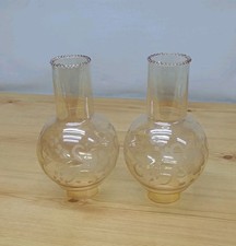 Vintage Antique Handmade 9" Glass Hurricane Lamp Shades - Etched Floral Design 