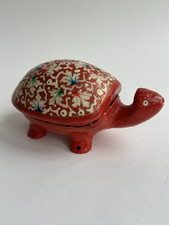 Original Unique Kashmiri India Trinket Box Turtle Paper Mache Lacquer Handmade