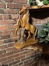 Antique Custom Wood Carved Horse Table Statue