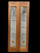 BESPOKE TEXTURED GLASS FRENCH DOORS ANTIQUE PERIOD RECLAIMED GOLD LEADED UNIQUE