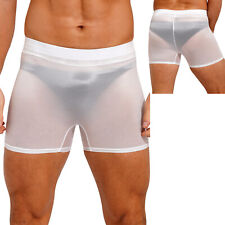 UK Mens Underwear Glossy Sheer Boxer Shorts Ultra Thin Shorts Panty Nightwear