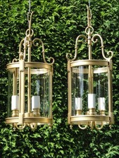 Pair of Elegant Vintage Gold / Brass Finish Toleware Georgian Style Lanterns.