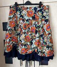 Joe Browns Orange & Navy Floral Print Hitched Skirt Size 18. Lined. Good Con