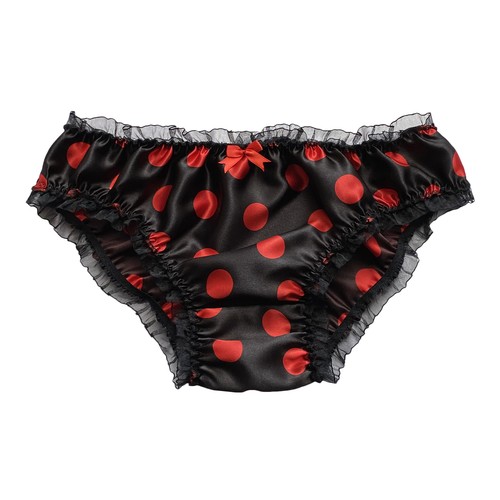 Black red satin polkadot - black,